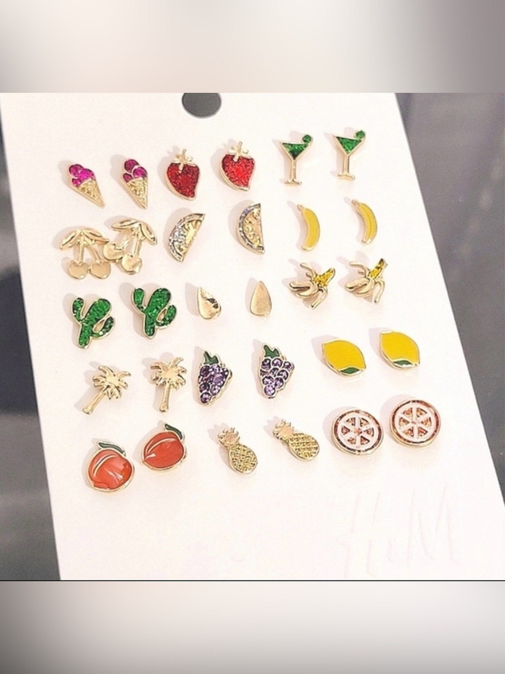 H&M Fruit & Cocktail Stud Earring Set - Red, Green, Yellow, Purple, Pink